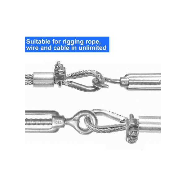 Wire Rope Accessory Set, 24pcs 304 Stainless Steel Cable Clamp Silver M2 Clip, Thimble, 2mm Aluminum Crimping Loop, for 1 8 inch 