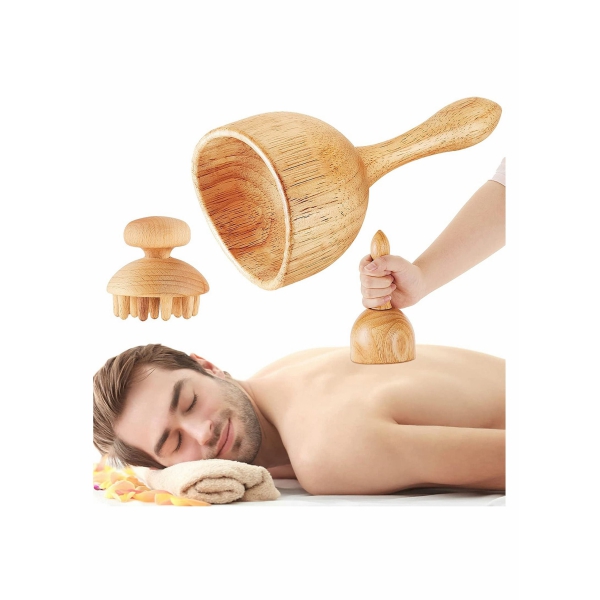 Wood Massage Tool Include Wooden Handheld Massage Cup and Mushroom Wood 