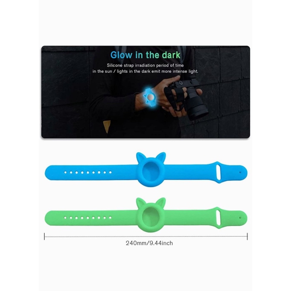 Wristbands for Apple Airtag, SYOSI Soft Silicone Watch Band, Anti-lost, Waterproof and Sweatproof Portable Wrist Strap for Elderly and Children, 2Pcs (Fluorescent Blue+Fluorescent Green) 