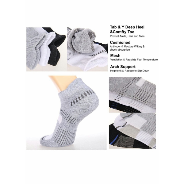 Mens Ankle Socks，Low Cut Athletic Tab Socks for Men Sport Comfort Cushion Athletic Cushioned Breathable Low Cut Tab (6 Pairs，White） 