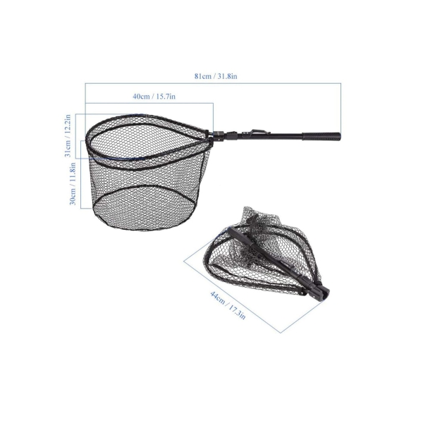 Fishing Spinning Landing Net, ELECDON Portable Folding Wading Net One Hand Foldable Telescopic Easy Clean Rubber Mesh Frame Handle Tangle Proof Net, Durable Material Mesh, Safe Fish, 1 Pack 