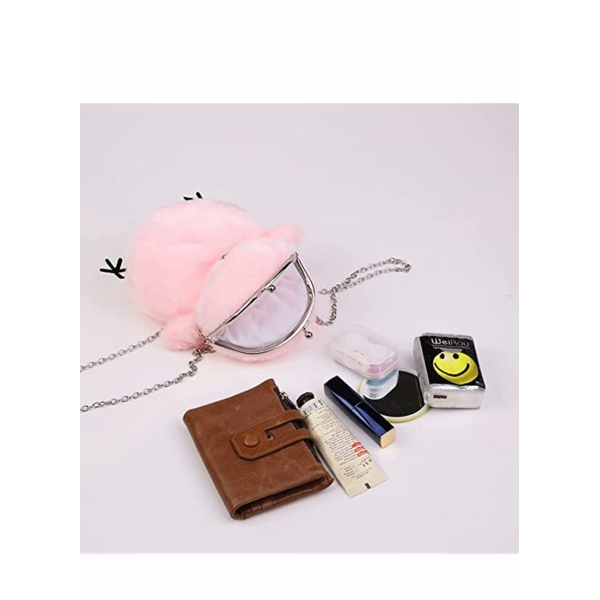 Women Cute Plush Crossbody Bag, Cute Chick Purse Crossbody Fluffy Fur Coin Wallet Chain Pouch, Chic Small Shoulder Purse Cell Phone Wallet for Girls (Pink) 