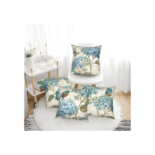 Vintage Orchid Butterfly Bird Spring Pillow Covers Summer Farmhouse Decor Throw Pillow Covers 18x18 Cushion Sofa Decorative for Bed Standard Size Set of 4 