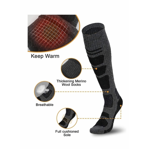 Ski Socks Mens and Women [2 Pack], Warm Merino Wool Ski Socks for Skiing Snowboarding, Non-Slip, Knee-high Wool Ski Socks 