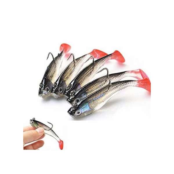 Fishing Lure Set,8cm Soft Bait Head Sea Fish Lures Fishing Tackle Sharp Treble Hook T Tail Artificial Bait,Lifelike Bass Fishing Lure for Saltwater and Freshwater-5PCS 