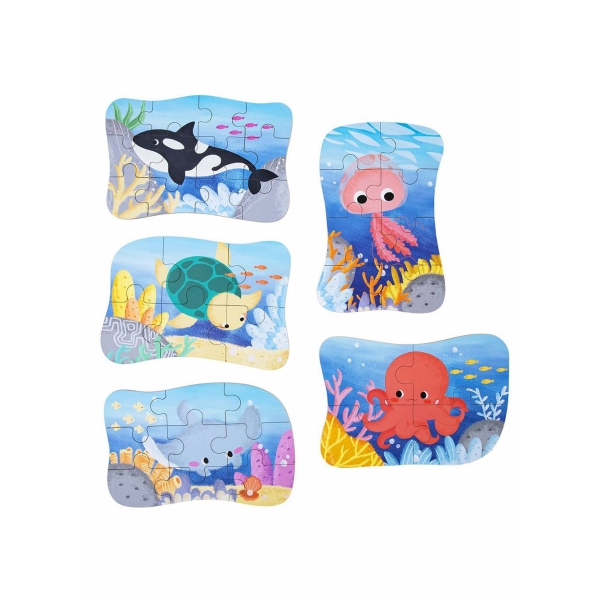 Sea Animal Puzzles for 3 4 5 6 Year Olds, 5-in-1 Jigsaw Puzzles with Iron Box for Storage, Puzzle Toys Gifts for Boys, Girls, Kids and Children (Sea Animal Puzzles) 
