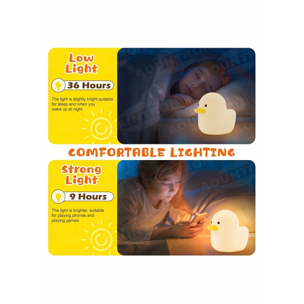 ضوء ليلي بطه من السيليكون اللطيف للاطفال ، مصباح ليلي قابل لاعاده الشحن مع مستشعر اللمس 