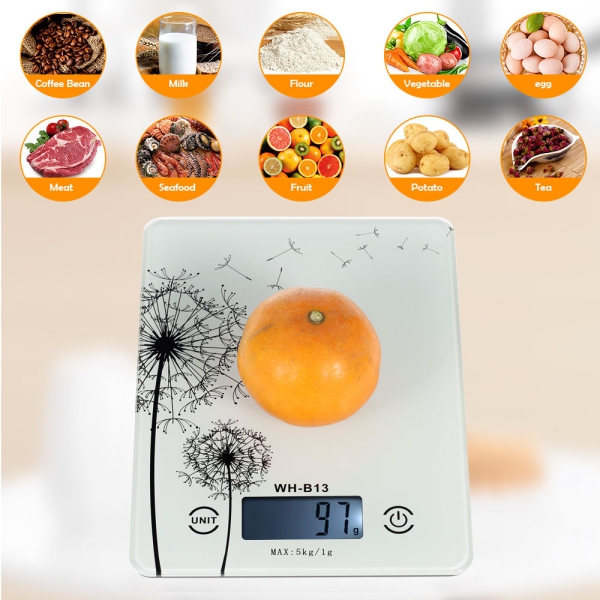 ميزان طعام رقمي للمطبخ بشاشه لمس LCD واضاءه خلفيه ودقه 5 كجم- 1 جم ابيض