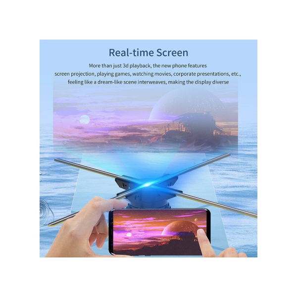 F52 3D Hologram Projector Advertising Display Fan Wall-mounted Player 3D Naked Eye 2K HD LED Photo Video Fan with 624pcs LED Light Beads Remote Control Sign Real-time Screen Display
