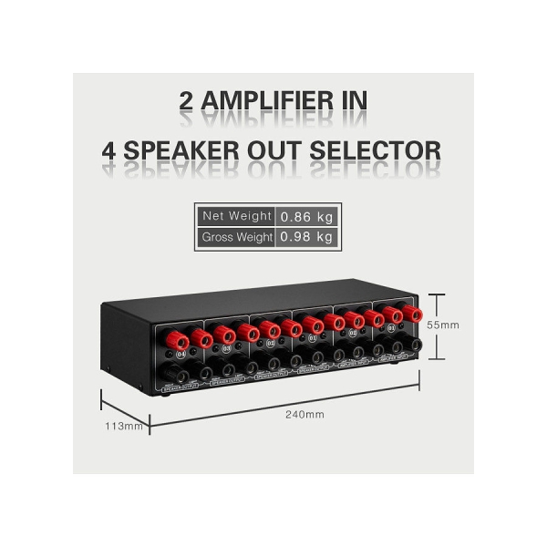 2 In 4 Out Speaker Selector Switch Box 4 Zone Amplifier And Speaker Selector With Volume Control Banana Jack 6.5Mm Earphone Jack