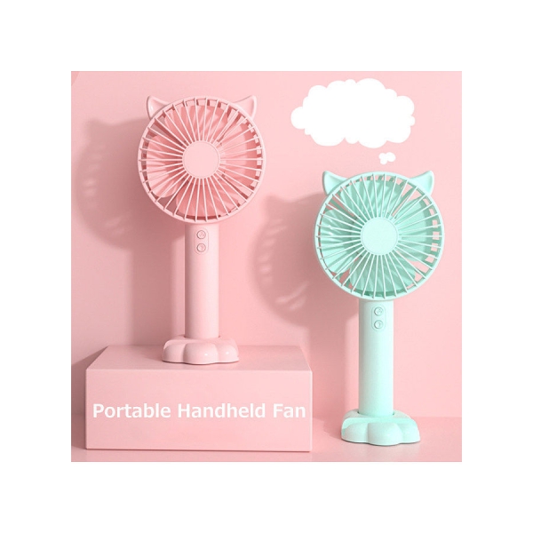 Portable Mini Rechargeable Handheld Fan 3-gear Adjustable Wind Low Noise Built-in Soft Atmosphere Lamp Long Endurance Time Pink