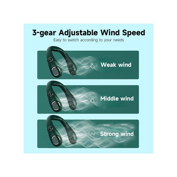 Portable Rechargeable Bladeless Neck Hanging Fan 3-gear Adjustable Wind 360 Wind Output LED Digital Display Screen Pink