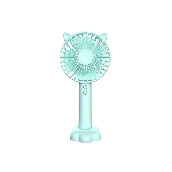 Portable Mini Rechargeable Handheld Fan 3-gear Adjustable Wind Low Noise Built-in Soft Atmosphere Lamp Long Endurance Time Blue