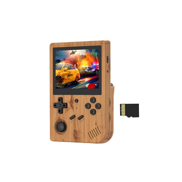 RG351V Game Console Retro Games WiFi Pairing Game Built-in 16GB RK3326 Open Source 3.5 IN 640×480 Handheld Game Console Emulator For PS1 kid Gift with Extra 64GB TF Card wood grain