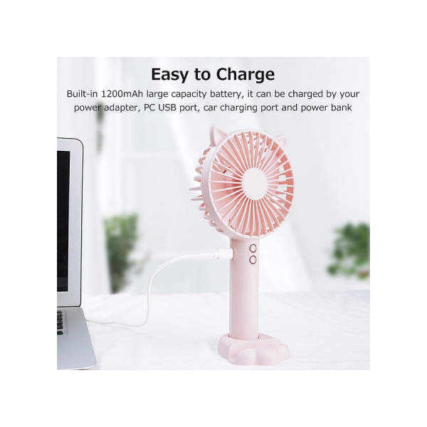 Portable Mini Rechargeable Handheld Fan 3-gear Adjustable Wind Low Noise Built-in Soft Atmosphere Lamp Long Endurance Time White