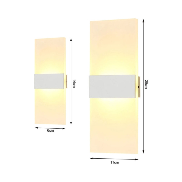مصباح حائط ليد للديكور يصدر ضوء دافئ بقوه 3000 كلفن، مصمم على شكل صندوق ابيض مربع 29×11، 6 واط ابيض دافئ 30.5×4.5×11.5سم