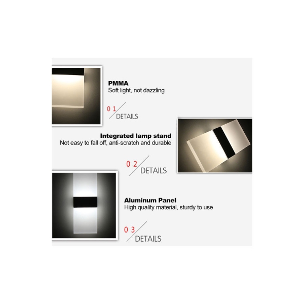 مصباح حائط ليد للديكور يصدر ضوء دافئ بقوه 3000 كلفن، مصمم على شكل صندوق ابيض مربع 29×11، 6 واط ابيض دافئ 30.5×4.5×11.5سم