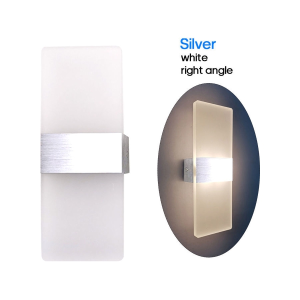 مصباح LED للحائط بمفتاح اكريليك فضي، ابيض، بزاويه عموديه فضي 28×5×11سم